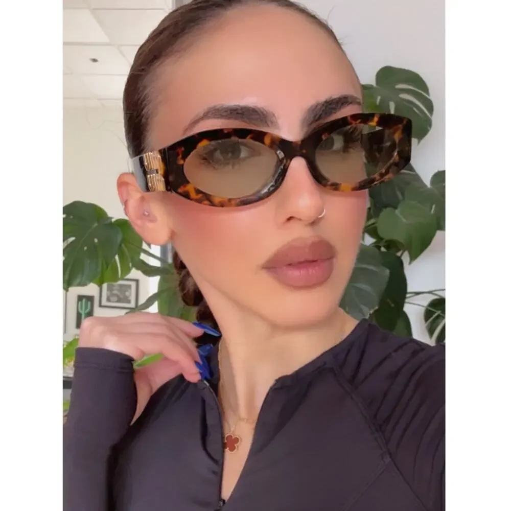 NEW Miu Miu MU11WS Thick Rim Oval Sunglasses in Green Brown - Picture 1 of 7